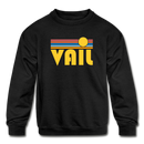 Vail, Colorado Youth Sweatshirt - Retro Sunrise Youth Vail Crewneck Sweatshirt - black