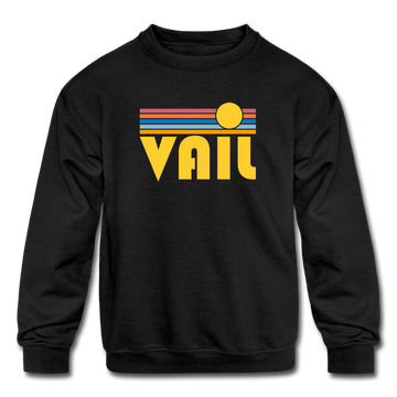 Vail, Colorado Youth Sweatshirt - Retro Sunrise Youth Vail Crewneck Sweatshirt - black