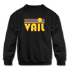 Vail, Colorado Youth Sweatshirt - Retro Sunrise Youth Vail Crewneck Sweatshirt - black