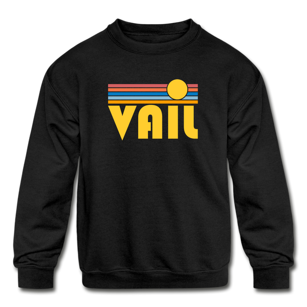 Vail, Colorado Youth Sweatshirt - Retro Sunrise Youth Vail Crewneck Sweatshirt - black