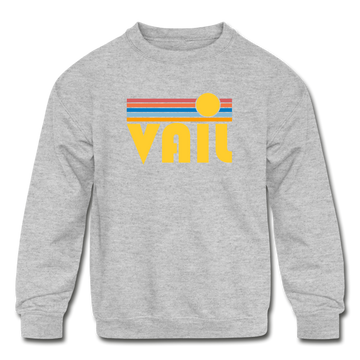 Vail, Colorado Youth Sweatshirt - Retro Sunrise Youth Vail Crewneck Sweatshirt - heather gray