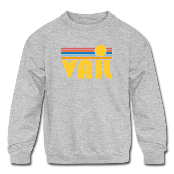 Vail, Colorado Youth Sweatshirt - Retro Sunrise Youth Vail Crewneck Sweatshirt - heather gray