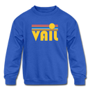 Vail, Colorado Youth Sweatshirt - Retro Sunrise Youth Vail Crewneck Sweatshirt - royal blue