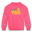Vail, Colorado Youth Sweatshirt - Retro Sunrise Youth Vail Crewneck Sweatshirt - neon pink