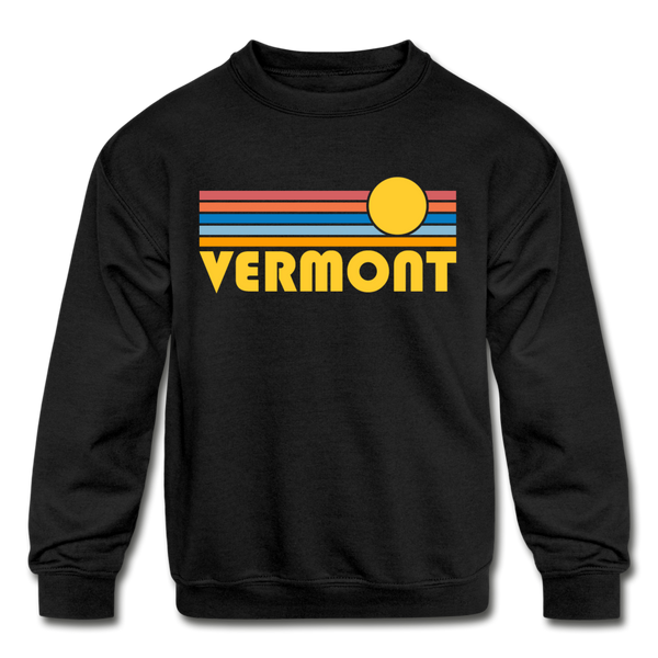 Vermont Youth Sweatshirt - Retro Sunrise Youth Vermont Crewneck Sweatshirt - black
