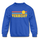 Vermont Youth Sweatshirt - Retro Sunrise Youth Vermont Crewneck Sweatshirt - royal blue