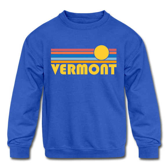 Vermont Youth Sweatshirt - Retro Sunrise Youth Vermont Crewneck Sweatshirt - royal blue