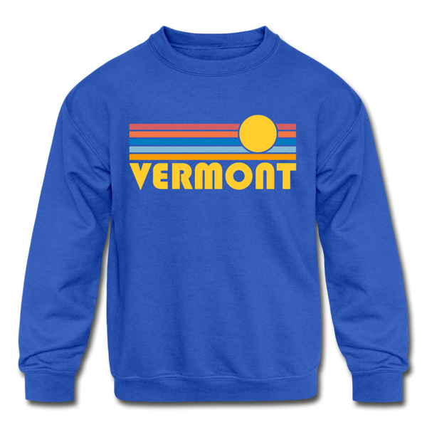 Vermont Youth Sweatshirt - Retro Sunrise Youth Vermont Crewneck Sweatshirt - royal blue