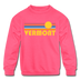 Vermont Youth Sweatshirt - Retro Sunrise Youth Vermont Crewneck Sweatshirt - neon pink