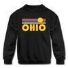 Ohio Youth Sweatshirt - Retro Sunrise Youth Ohio Crewneck Sweatshirt - black