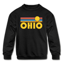 Ohio Youth Sweatshirt - Retro Sunrise Youth Ohio Crewneck Sweatshirt - black
