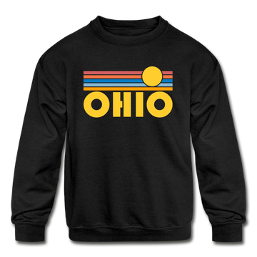 Ohio Youth Sweatshirt - Retro Sunrise Youth Ohio Crewneck Sweatshirt - black