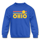 Ohio Youth Sweatshirt - Retro Sunrise Youth Ohio Crewneck Sweatshirt - royal blue
