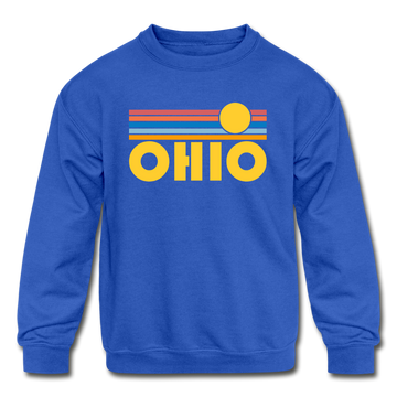 Ohio Youth Sweatshirt - Retro Sunrise Youth Ohio Crewneck Sweatshirt - royal blue
