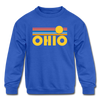 Ohio Youth Sweatshirt - Retro Sunrise Youth Ohio Crewneck Sweatshirt - royal blue