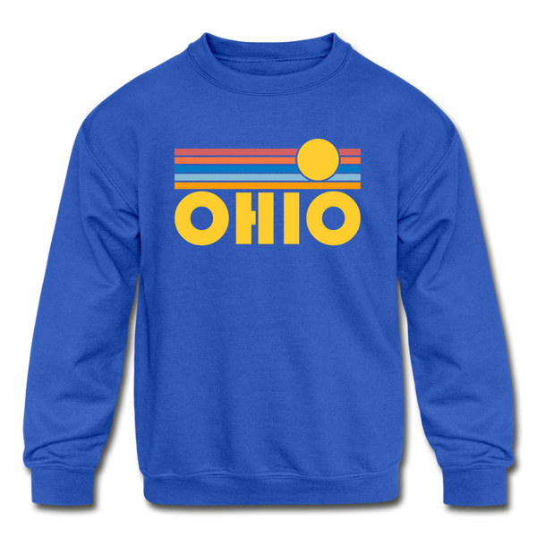 Ohio Youth Sweatshirt - Retro Sunrise Youth Ohio Crewneck Sweatshirt - royal blue