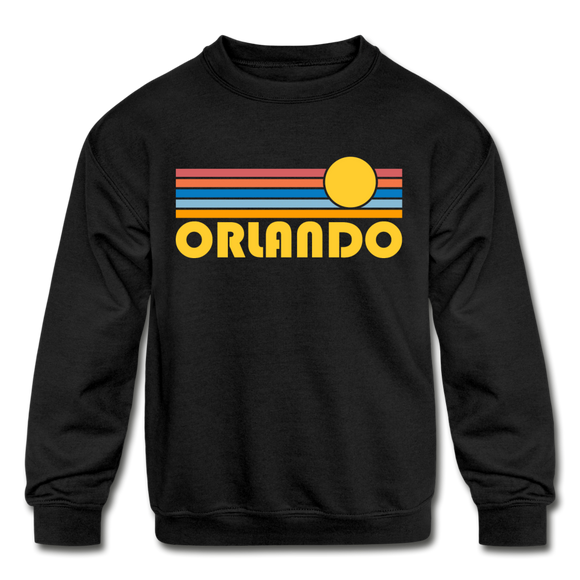 Orlando, Florida Youth Sweatshirt - Retro Sunrise Youth Orlando Crewneck Sweatshirt - black