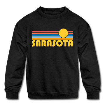 Sarasota, Florida Youth Sweatshirt - Retro Sunrise Youth Sarasota Crewneck Sweatshirt - black