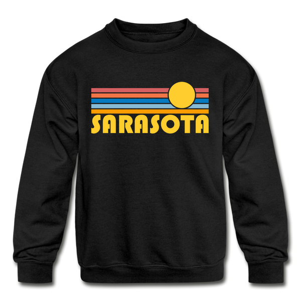 Sarasota, Florida Youth Sweatshirt - Retro Sunrise Youth Sarasota Crewneck Sweatshirt - black