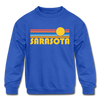 Sarasota, Florida Youth Sweatshirt - Retro Sunrise Youth Sarasota Crewneck Sweatshirt - royal blue