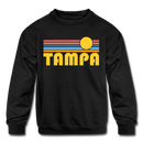 Tampa, Florida Youth Sweatshirt - Retro Sunrise Youth Tampa Crewneck Sweatshirt - black