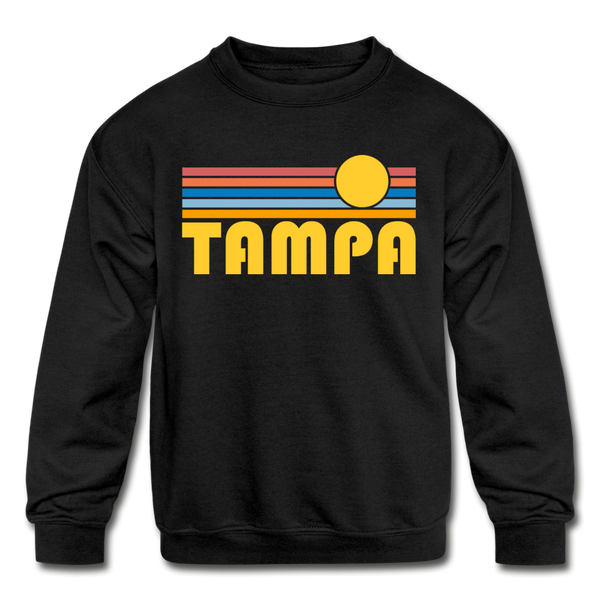 Tampa, Florida Youth Sweatshirt - Retro Sunrise Youth Tampa Crewneck Sweatshirt - black