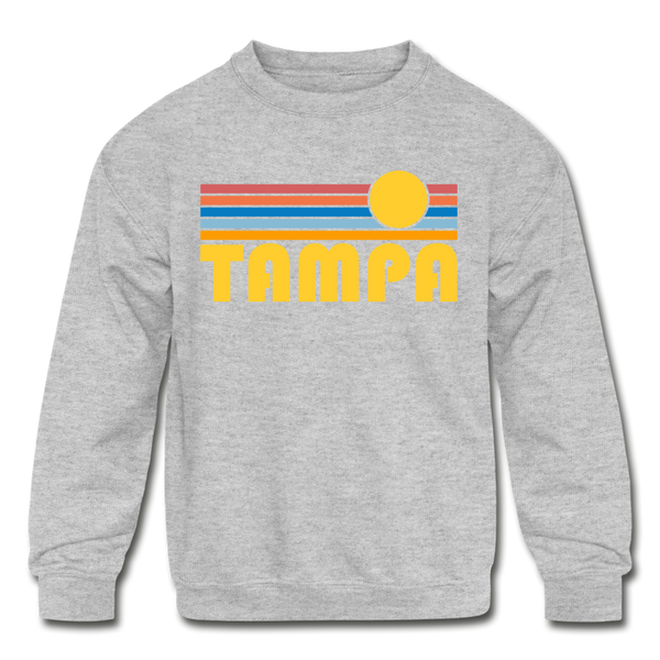 Tampa, Florida Youth Sweatshirt - Retro Sunrise Youth Tampa Crewneck Sweatshirt - heather gray