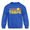 Tampa, Florida Youth Sweatshirt - Retro Sunrise Youth Tampa Crewneck Sweatshirt - royal blue