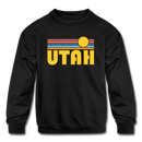 Utah Youth Sweatshirt - Retro Sunrise Youth Utah Crewneck Sweatshirt - black