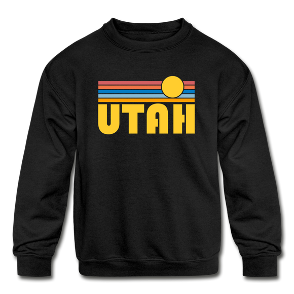 Utah Youth Sweatshirt - Retro Sunrise Youth Utah Crewneck Sweatshirt - black