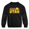 Utah Youth Sweatshirt - Retro Sunrise Youth Utah Crewneck Sweatshirt - black