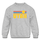 Utah Youth Sweatshirt - Retro Sunrise Youth Utah Crewneck Sweatshirt - heather gray