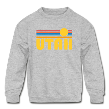 Utah Youth Sweatshirt - Retro Sunrise Youth Utah Crewneck Sweatshirt - heather gray