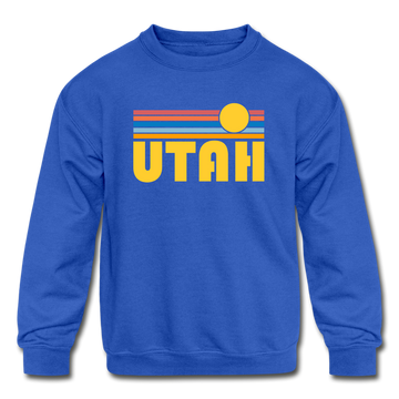 Utah Youth Sweatshirt - Retro Sunrise Youth Utah Crewneck Sweatshirt - royal blue