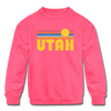 Utah Youth Sweatshirt - Retro Sunrise Youth Utah Crewneck Sweatshirt - neon pink