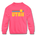 Utah Youth Sweatshirt - Retro Sunrise Youth Utah Crewneck Sweatshirt - neon pink