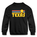 Texas Youth Sweatshirt - Retro Sunrise Youth Texas Crewneck Sweatshirt - black