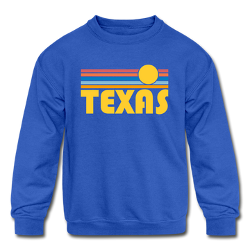 Texas Youth Sweatshirt - Retro Sunrise Youth Texas Crewneck Sweatshirt - royal blue