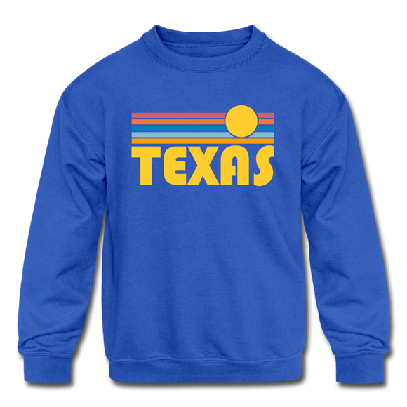 Texas Youth Sweatshirt - Retro Sunrise Youth Texas Crewneck Sweatshirt - royal blue