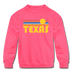Texas Youth Sweatshirt - Retro Sunrise Youth Texas Crewneck Sweatshirt - neon pink