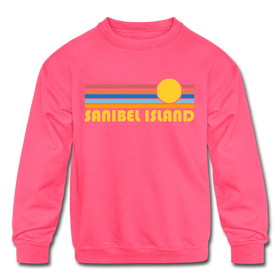 Sanibel Island, Florida Youth Sweatshirt - Retro Sunrise Youth Sanibel Island Crewneck Sweatshirt