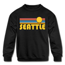 Seattle, Washington Youth Sweatshirt - Retro Sunrise Youth Seattle Crewneck Sweatshirt - black
