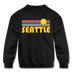 Seattle, Washington Youth Sweatshirt - Retro Sunrise Youth Seattle Crewneck Sweatshirt - black
