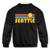 Seattle, Washington Youth Sweatshirt - Retro Sunrise Youth Seattle Crewneck Sweatshirt - black