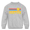 Seattle, Washington Youth Sweatshirt - Retro Sunrise Youth Seattle Crewneck Sweatshirt - heather gray