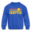 Seattle, Washington Youth Sweatshirt - Retro Sunrise Youth Seattle Crewneck Sweatshirt - royal blue