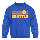 Seattle, Washington Youth Sweatshirt - Retro Sunrise Youth Seattle Crewneck Sweatshirt - royal blue