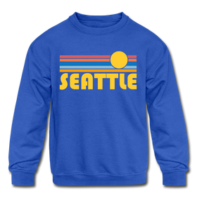 Seattle, Washington Youth Sweatshirt - Retro Sunrise Youth Seattle Crewneck Sweatshirt