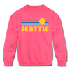 Seattle, Washington Youth Sweatshirt - Retro Sunrise Youth Seattle Crewneck Sweatshirt - neon pink