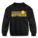 West Virginia Youth Sweatshirt - Retro Sunrise Youth West Virginia Crewneck Sweatshirt - black